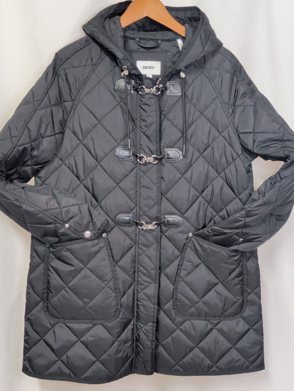 Donna Karen DKNY Zipper Toggle front Quilted Coat Size Large nwot